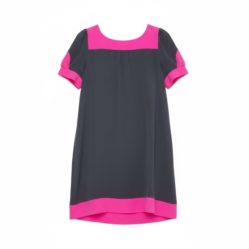 Amanda Uprichard Silk Shift Dress Women 20 Black Pink Colorblock Barbiecore Chic